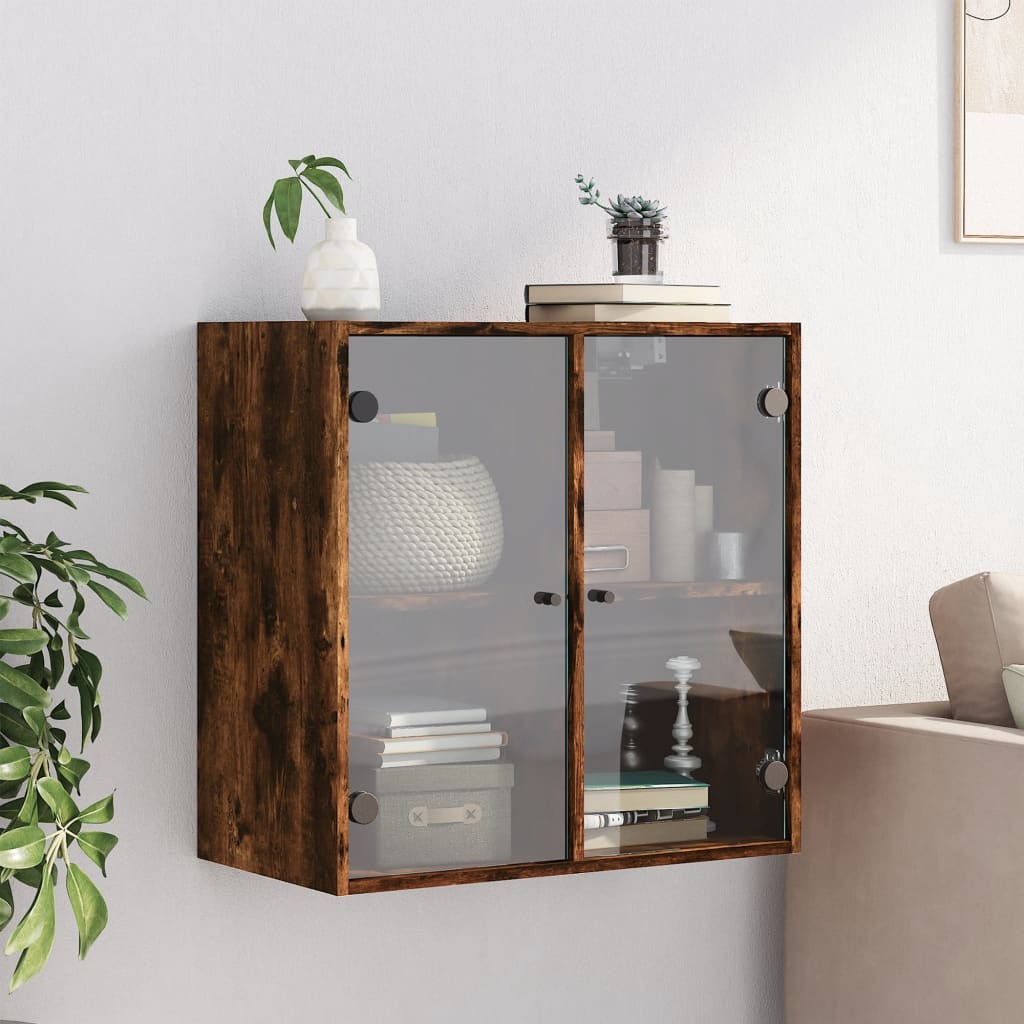 Wall Cabinet with Glass Doors Smoked Oak 68x37x68.5 cm
